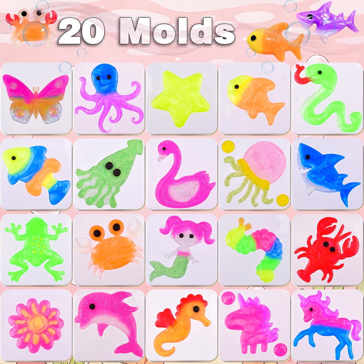 WUJYLY Magic Water Elf Toy Kit for Kids, Water Gel Squishy Making Kit with 20 Gels & 20 Molds, Make Your Own Squishies Toys,Party Favors, Birthday & Gifts , DIY Water Pets Craft Gift for Ages 6+