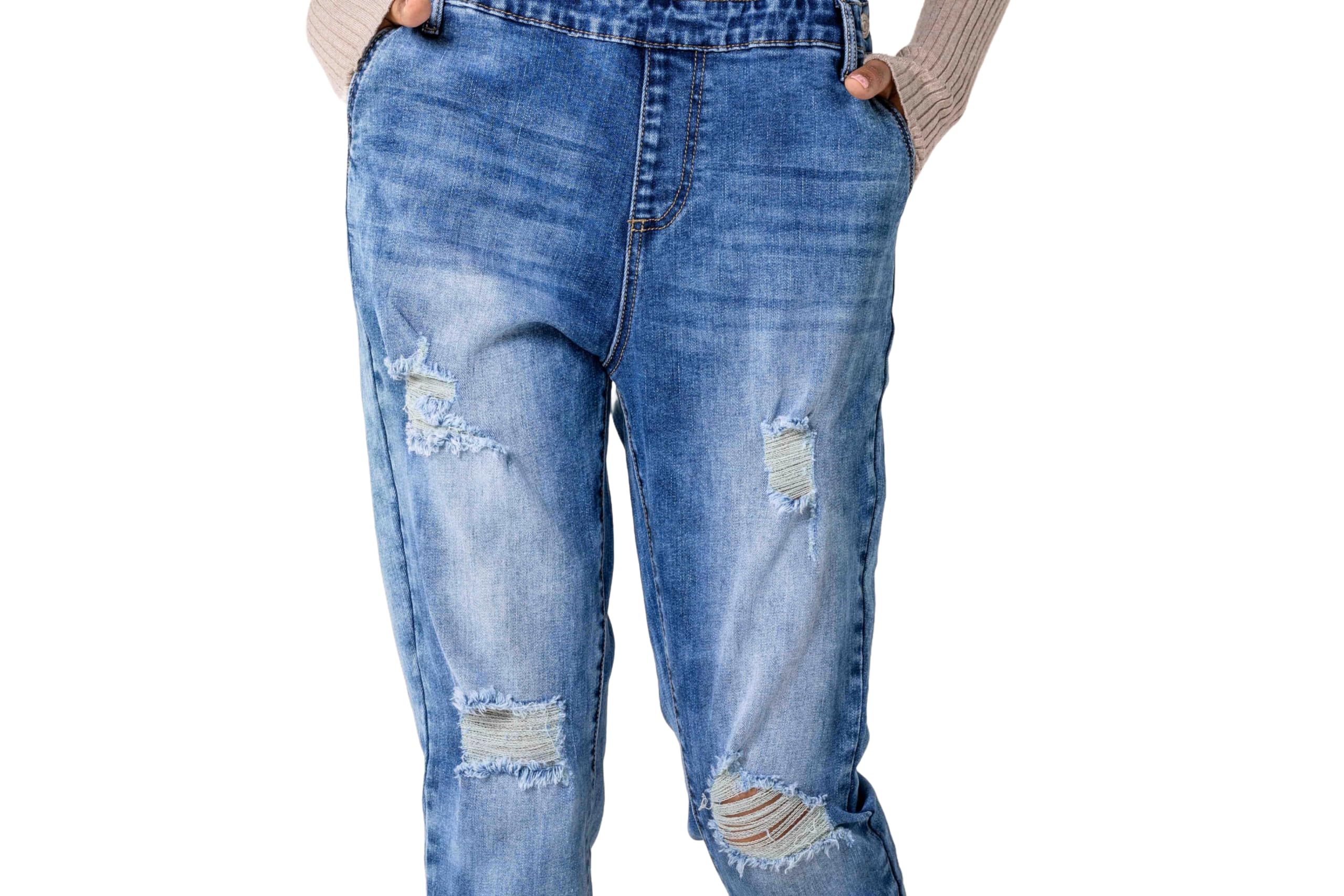 Nina Carter Salopette en Jean pour Femme Boyfriend Look Usé Jumpsuit Denim Combinaison d'été