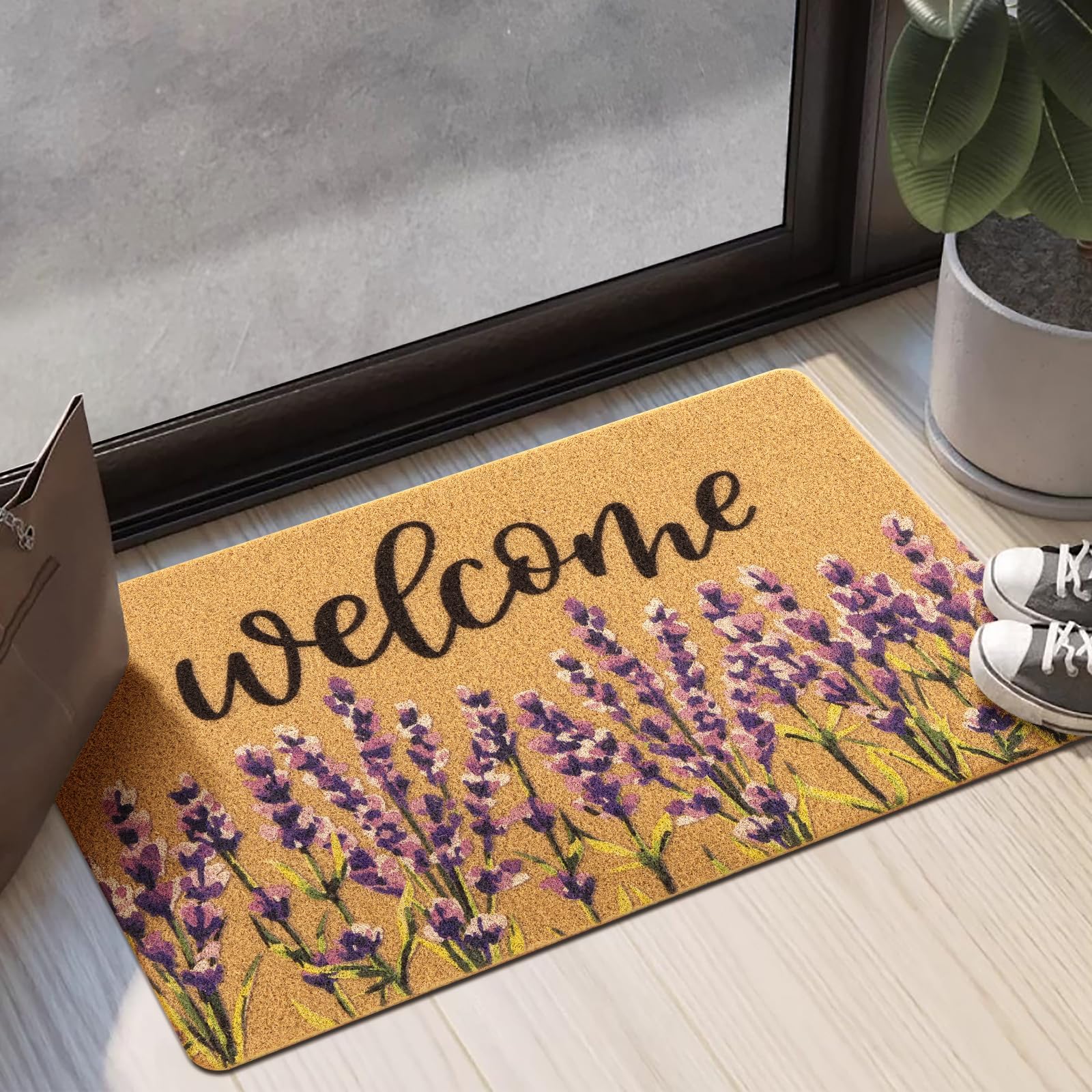 Hahafelt Floral Summer Door Mat 17 x 29 Inch Lavender Flower Mat Floral
