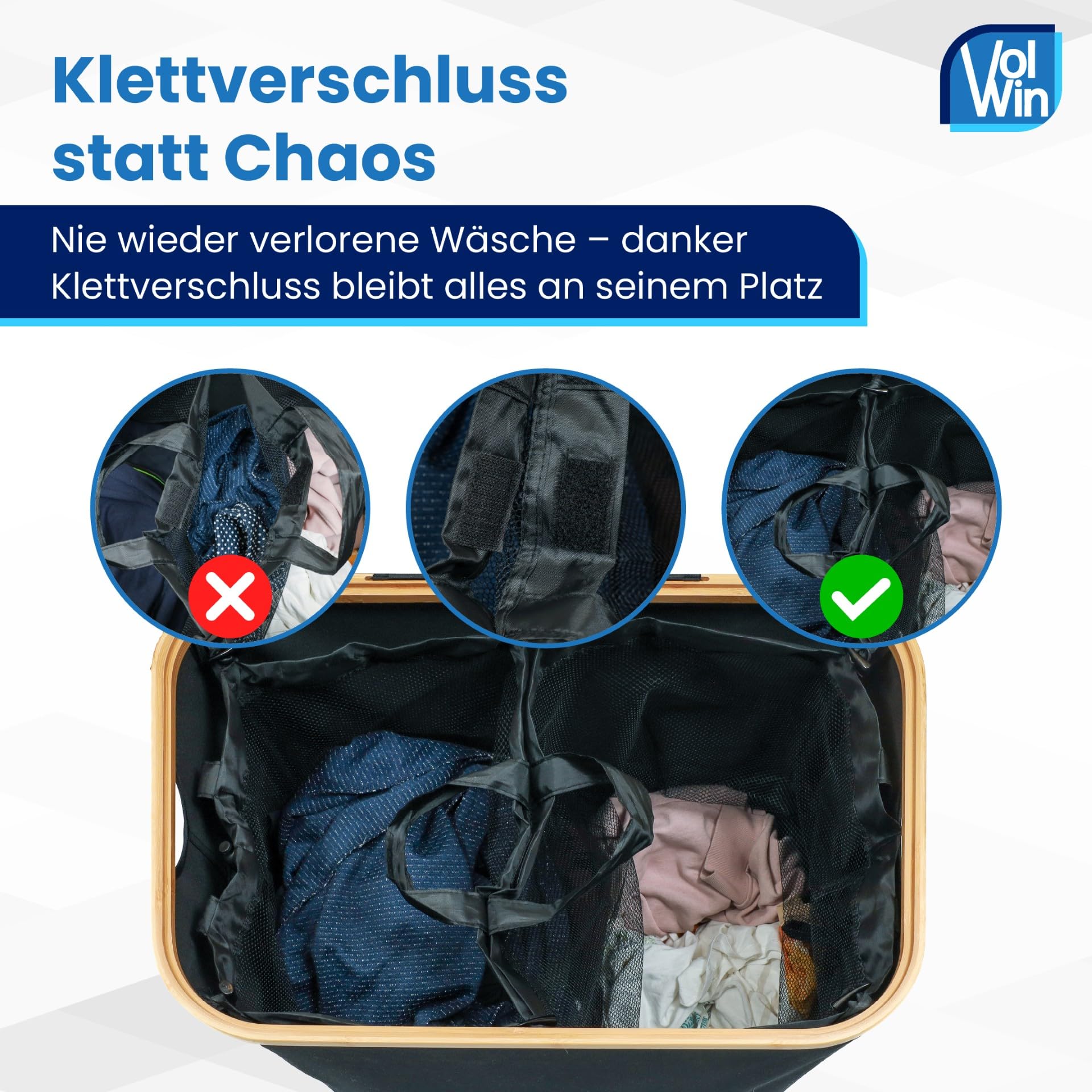 Wäschekorb schwarz 140L – Faltbar & mit Deckel – 2 Fächer + 3 Wäschesäcke & 2 Waschnetze – Aus Oxfordstoff 600D – Wäschesortierer & Wäschetruhe für Bad, Schlafzimmer & Haushalt