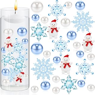 MTLEE 106 Pieces Christmas Vase Filler Pearl for Vase Fillers Floating Candles Centerpiece Beads Vases Pearls Filler for Christmas Home Table Party Decor, Not Included Clear Beads (Snowman)