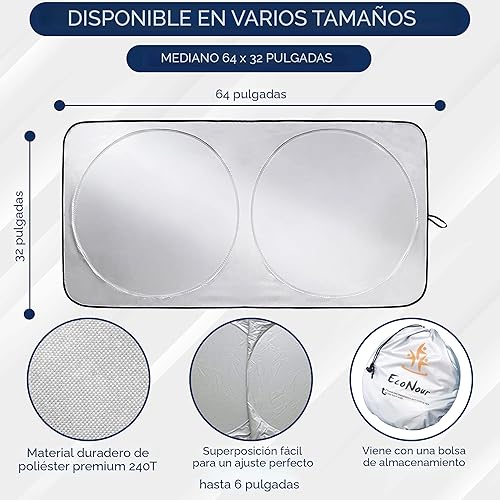 Miniatura 5 de EcoNour Parasol para parabrisas de automóvil con bolsa de almacenamiento material duradero 240T visera solar para rayos UV y protección contra el