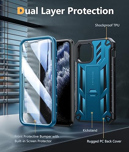 Miniatura 6 de FNTCASE Funda para iPhone 11 Pro funda protectora dual para teléfono celular de grado militar a prueba de golpes con función atril, protección
