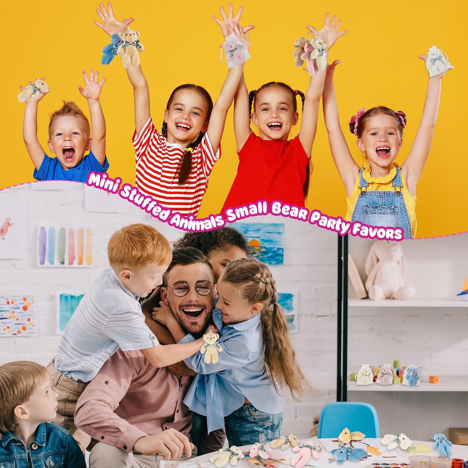 54 Pack Mini Plush Teddy Bear Stuffed Animals Toy with 60 Pcs Thank You Tags and 60 Pcs Mesh Bags for Boy Girls Gender Reveal Baby Shower Party (Color Set 1) - Image 4