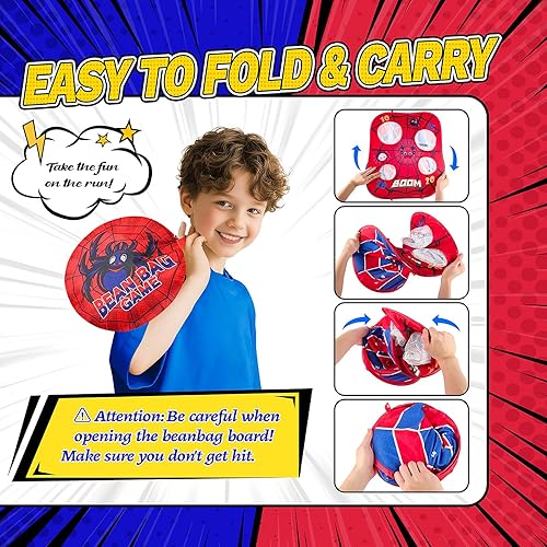 Miniatura 5 de Juego de lanzamiento de sacos de araña, tablero de Cornhole 3-1, juguetes al aire libre para niños, actividades de fiesta familiar, patio trasero,