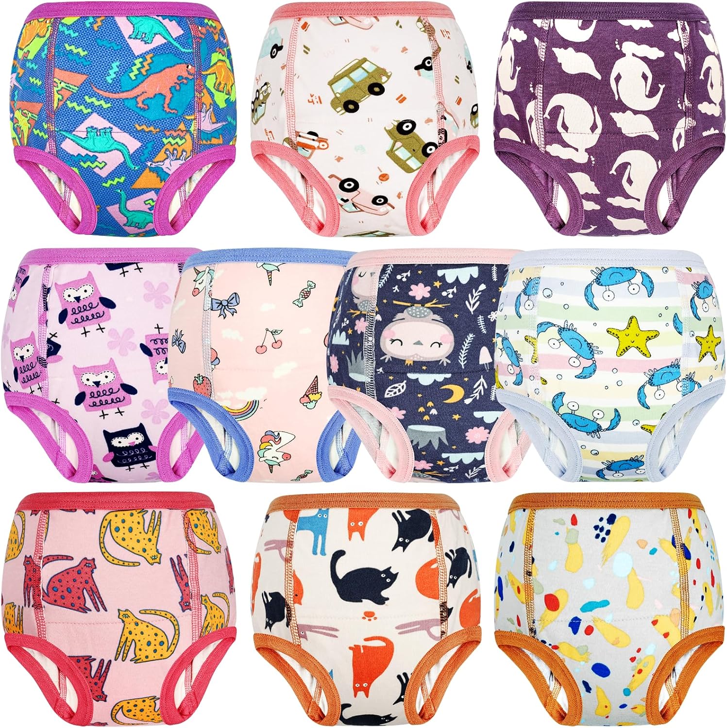 MooMoo Baby Training Underwear 10 Packs Absorbent Potty Training Pants for Boys and Girls Cotton Pee Pants 2T-9T