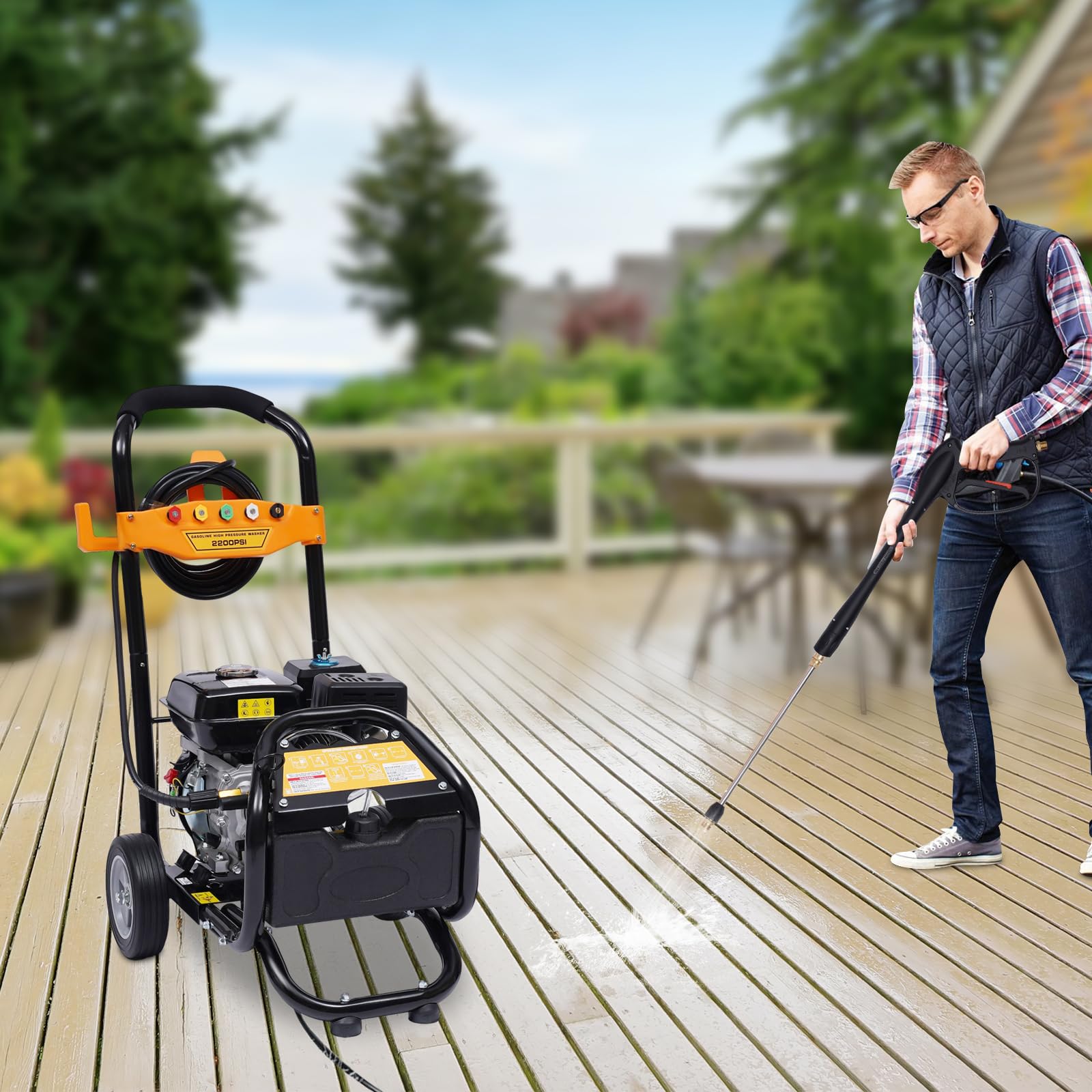 7.5HP Limpiador de Alta Presión | 2465PSI Limpiador de Alta Presión Profesional Gasolina | Limpiador de Superficie 3600RPM | Limpieza de Suelos, Plantas, Vehículos