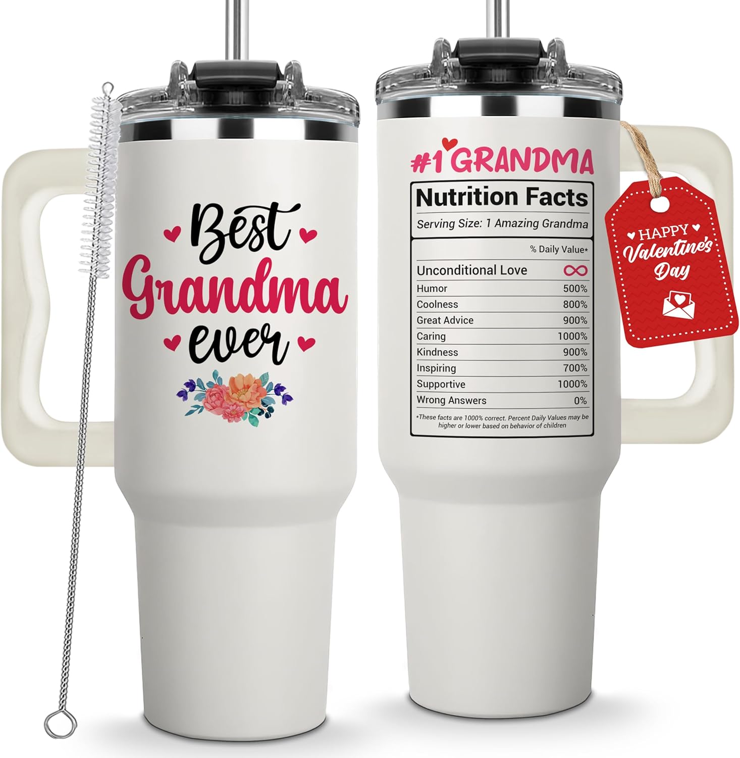 Valentine Gifts for Grandma - Best Grandma Ever Tumbler 40Oz, Grandmother Coffee Mugs, Gifts Ideas for Grandmas, Grammy, Granny, Nana, Gigi, Mimi, Mamaw - Grandmother Birthday Gift, Grammy Cup