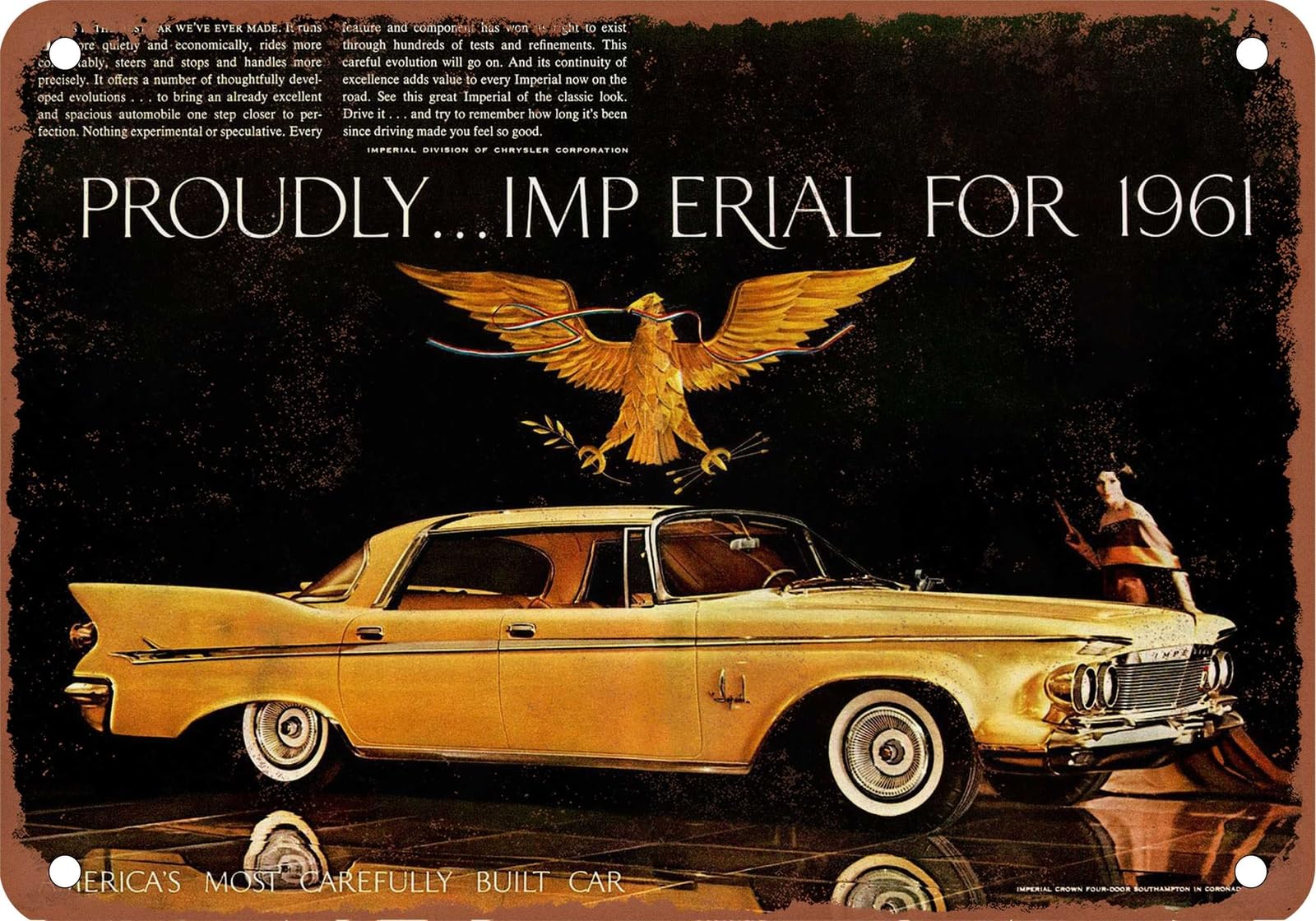 METAL SIGN - 1961 Imperial Vintage Ad 01 - Old Retro Rusty Look home decor