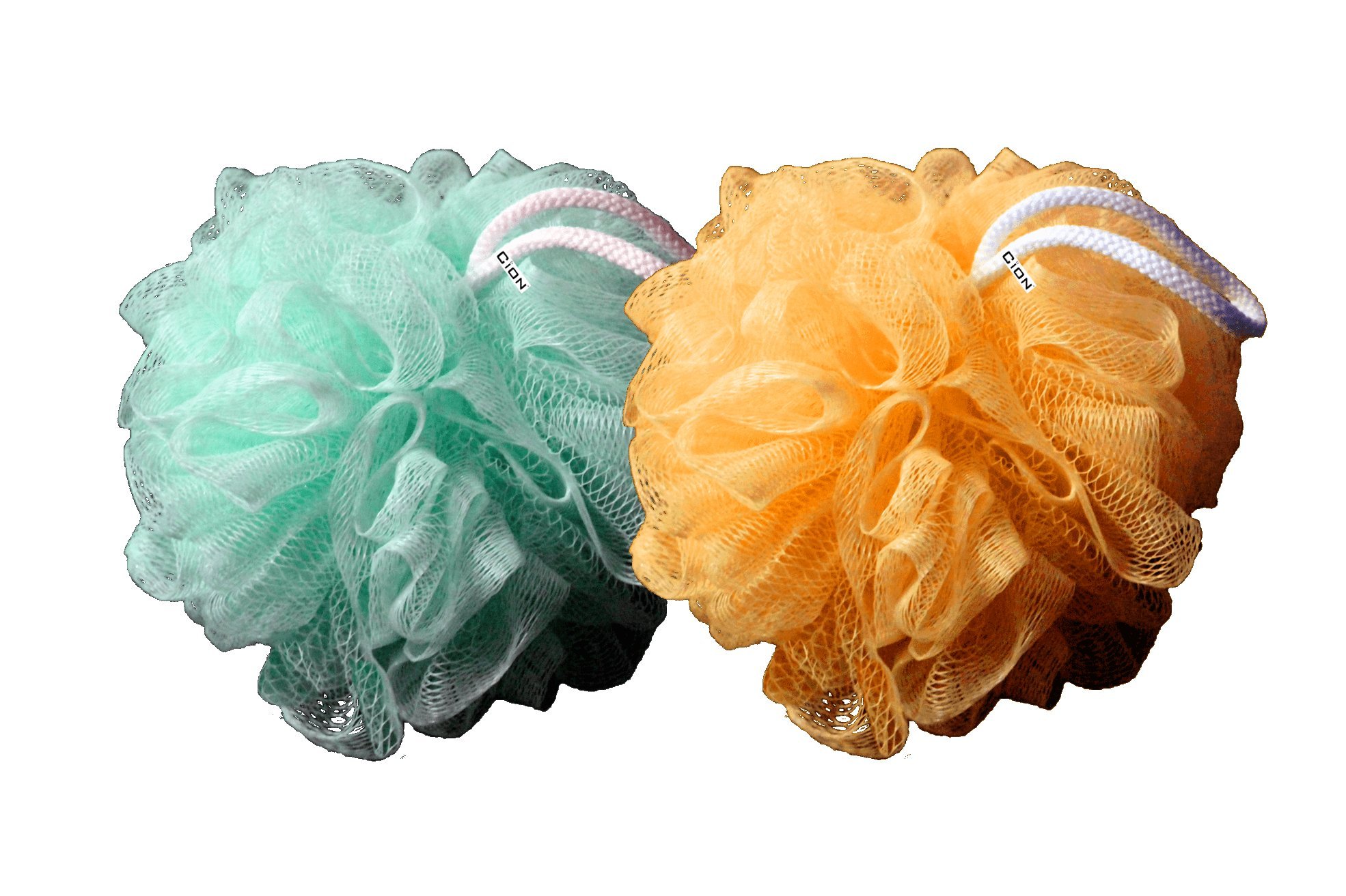 Cion Bath Sponge | Ultra Soft Exfoliating Loofah-Sponge-Scrub-Pouf for Shower (Green & Orange)