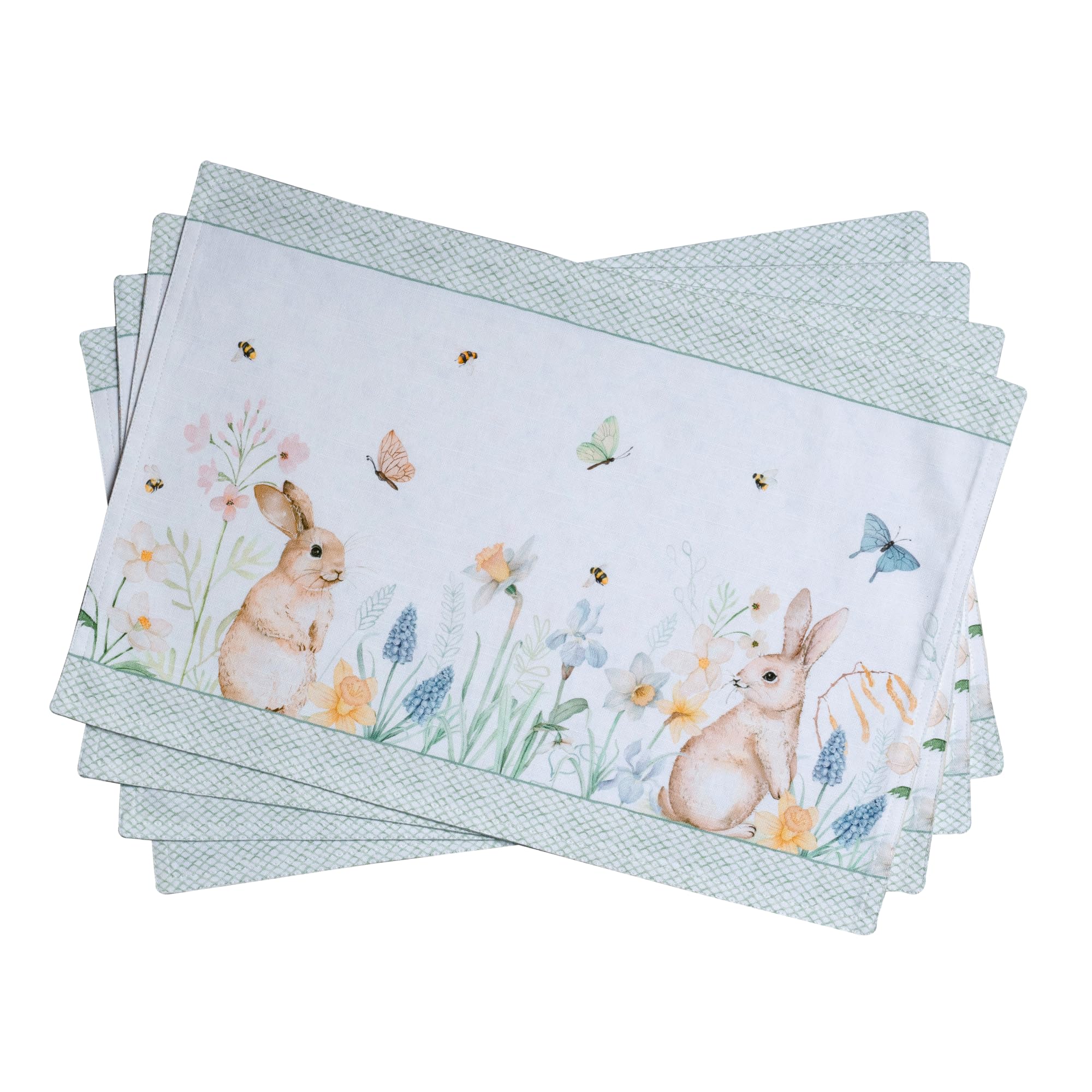 Maison d' Hermine Placemats Set of 4 100% Cotton Washable Reusable Table Mats for Home Kitchen Dining Party Wedding Restaurant Spring Summer (Easter Dew, 33 cm x 48 cm)