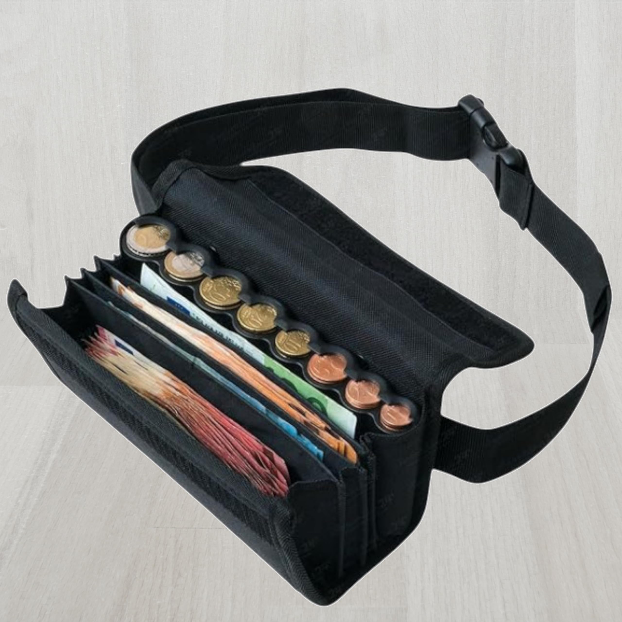 flevado Sac de serveur unisexe avec distributeur de pièces de monnaie à 8 compartiments - Sangle de transport - Fermeture magnétique - Distributeur de monnaie