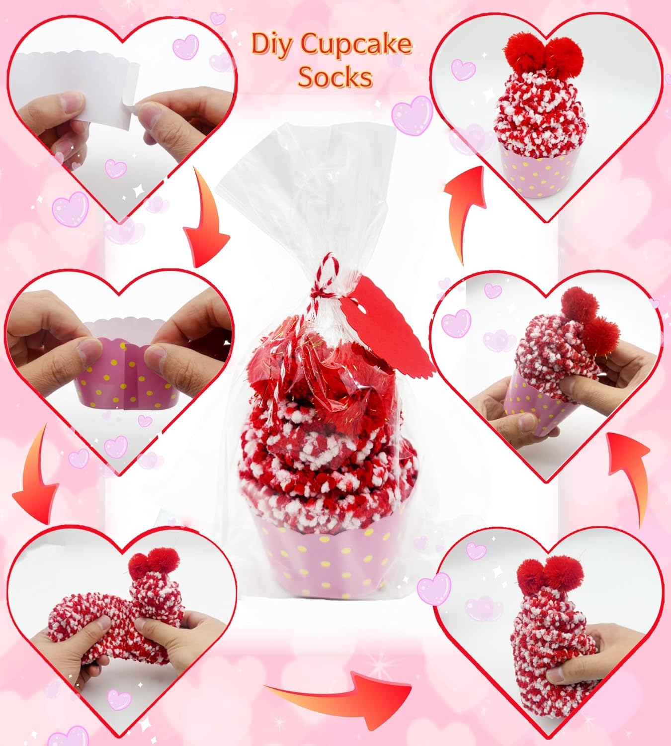 Valentine's Day Cupcake Socks, 8/12/24 Pairs Fuzzy Fluffy Slipper Socks, DIY Valentine Gift - Image 2