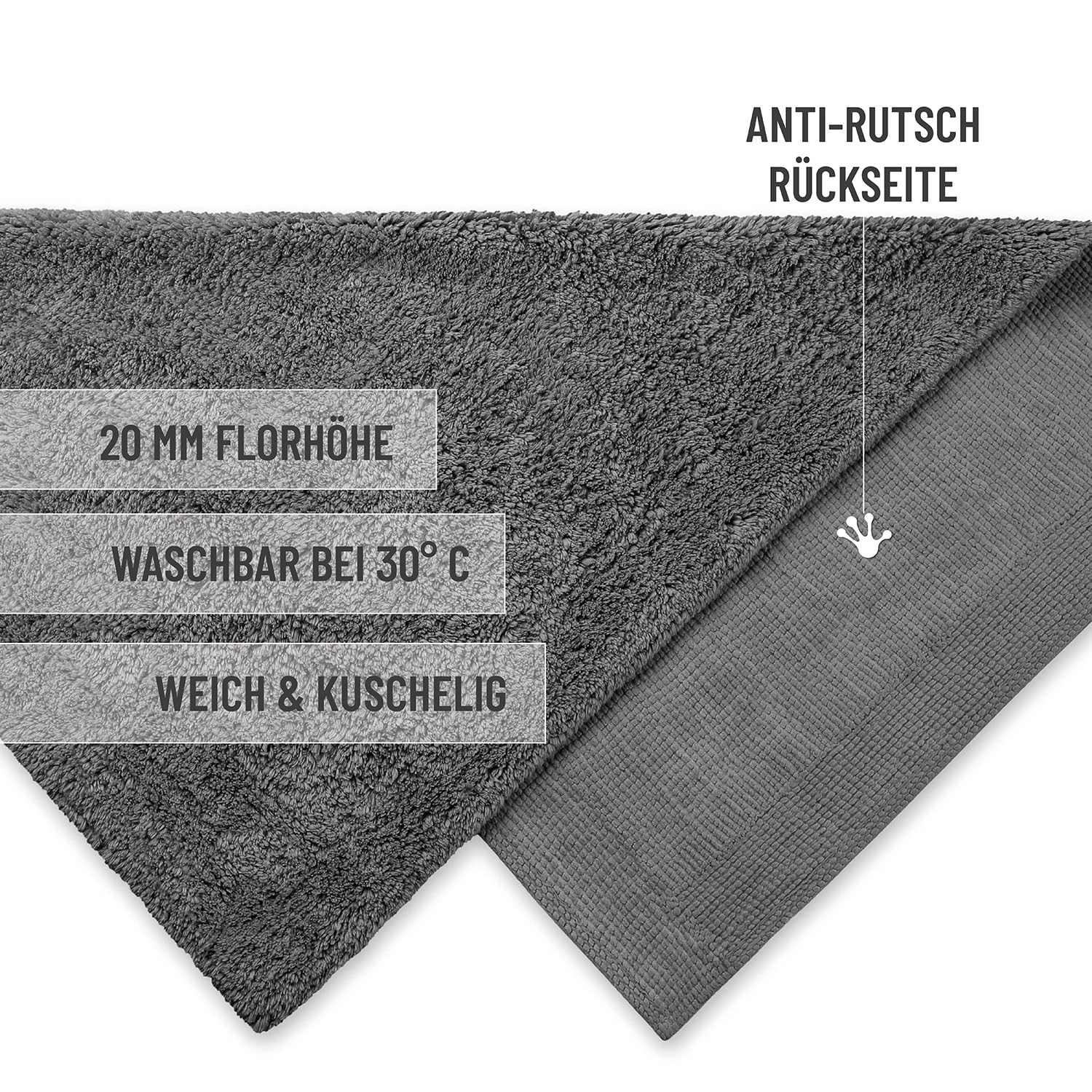 Wecon Home Erik - Alfombrilla de baño (70 x 120 cm), color gris | Suave alfombra de algodón con mechones, antideslizante y lavable con pelo suave y aspecto transparente