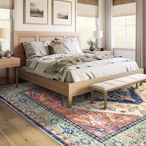 Miniatura 168 de Alfombras de área de 8 x 10 pies para sala de estar, vintage lavable con parte trasera antideslizante, resistente a las manchas, alfombra de área