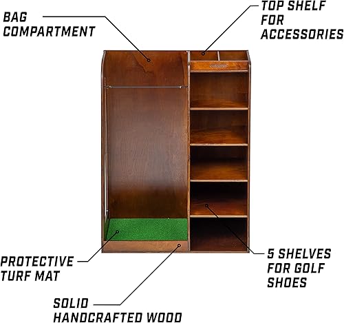 Miniatura 3 de GoSports Organizador de bolsas de golf de madera premium y estante de almacenamiento, acabado negro, blanco o marrón