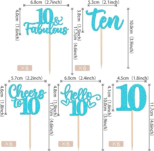 Miniatura 2 de 30 piezas de decoración para cupcakes con purpurina de 10. cumpleaños con purpurina Ten Hello 10 Cheers to 10 Fabulous Cupcake Picks para Feliz 10