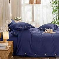 Vista 7 de JELLYMONI - Funda de edredón, 100 % algodón lavado con textura similar al lino, juego de ropa de cama suave y transpirable, 2 piezas con cierre