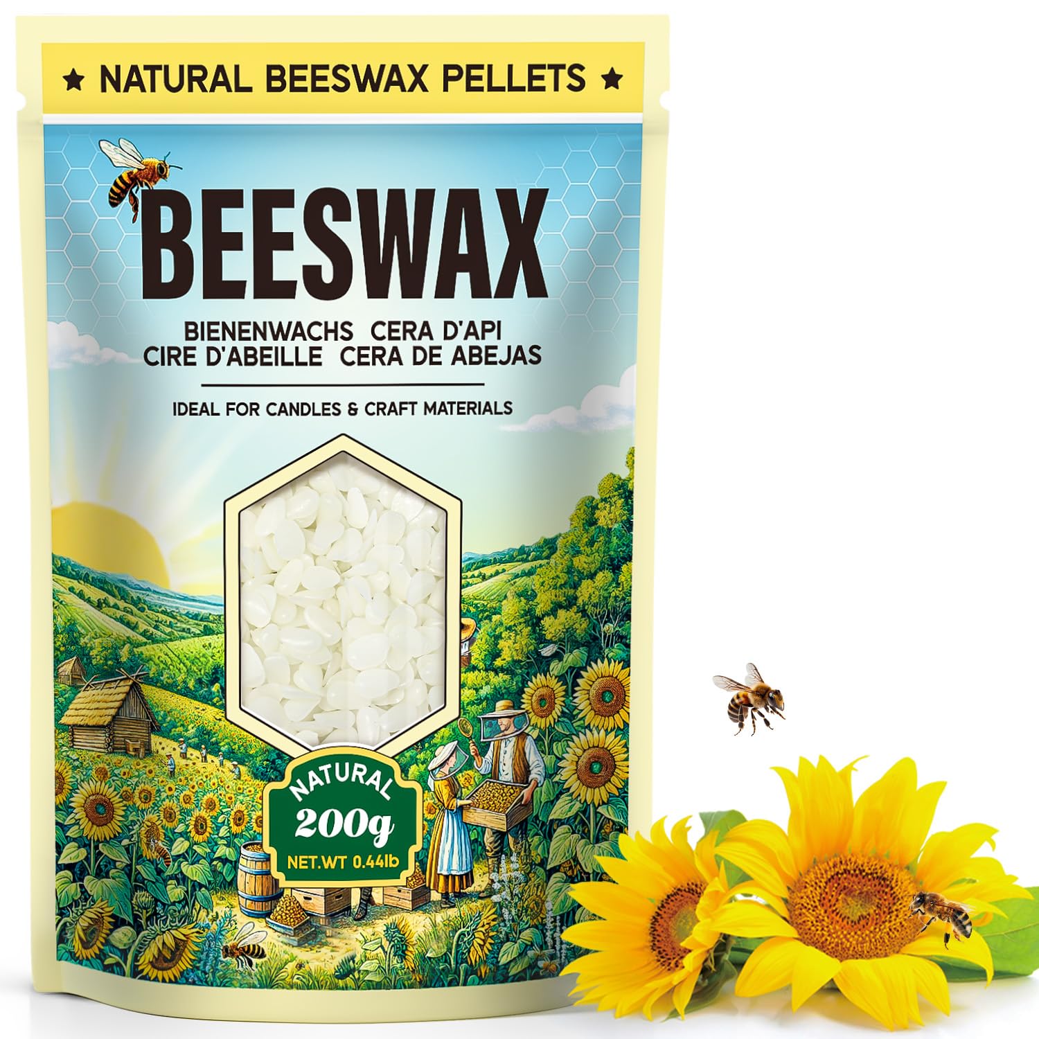 Cera de abeja blanca 200G/908G/2.2KG/4.5KG/9KG - Cera de abeja natural en pastillas para la fabricación de velas y proyectos DIY. Ideal para crear velas artesanales y proyectos creativos.