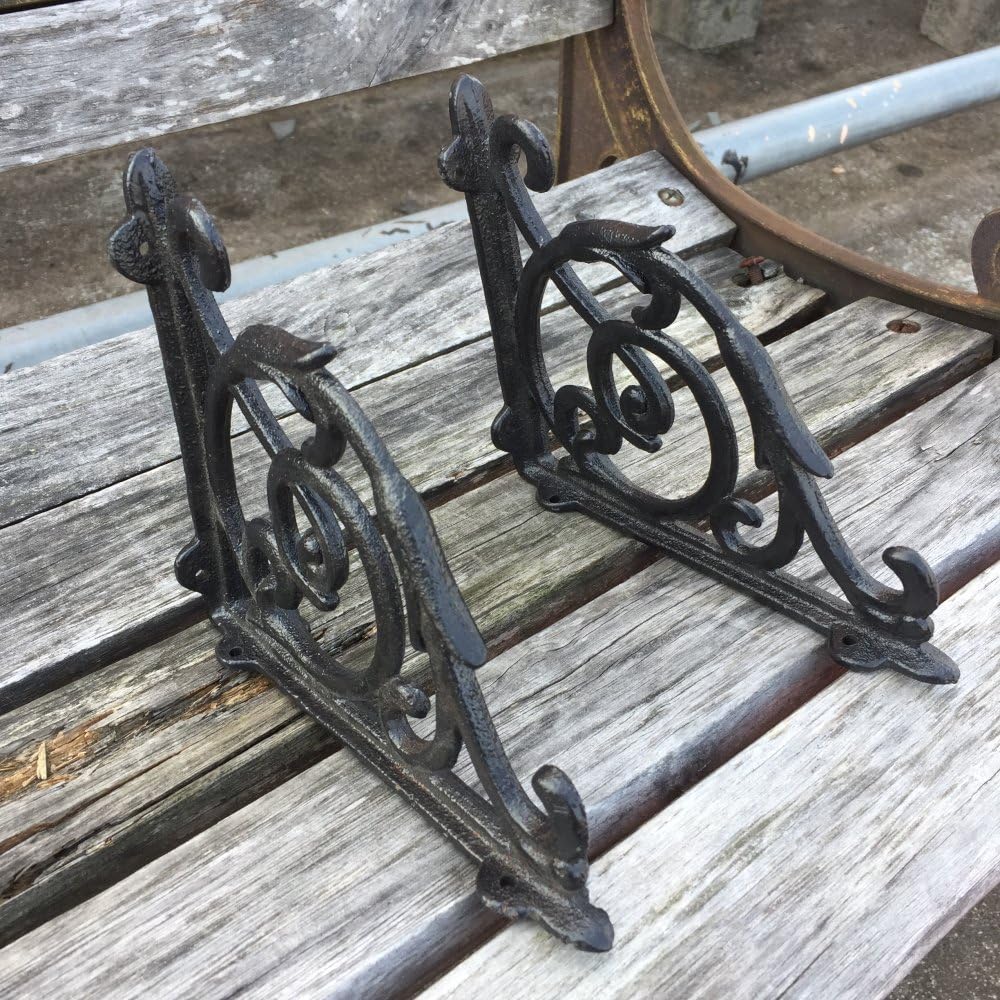 4 Pack Heavy Duty Wall Shelf Bracket, Antique Style Cast Iron Brackets, Garden Braces Rustic Shelf Bracket Black, Hardware Included