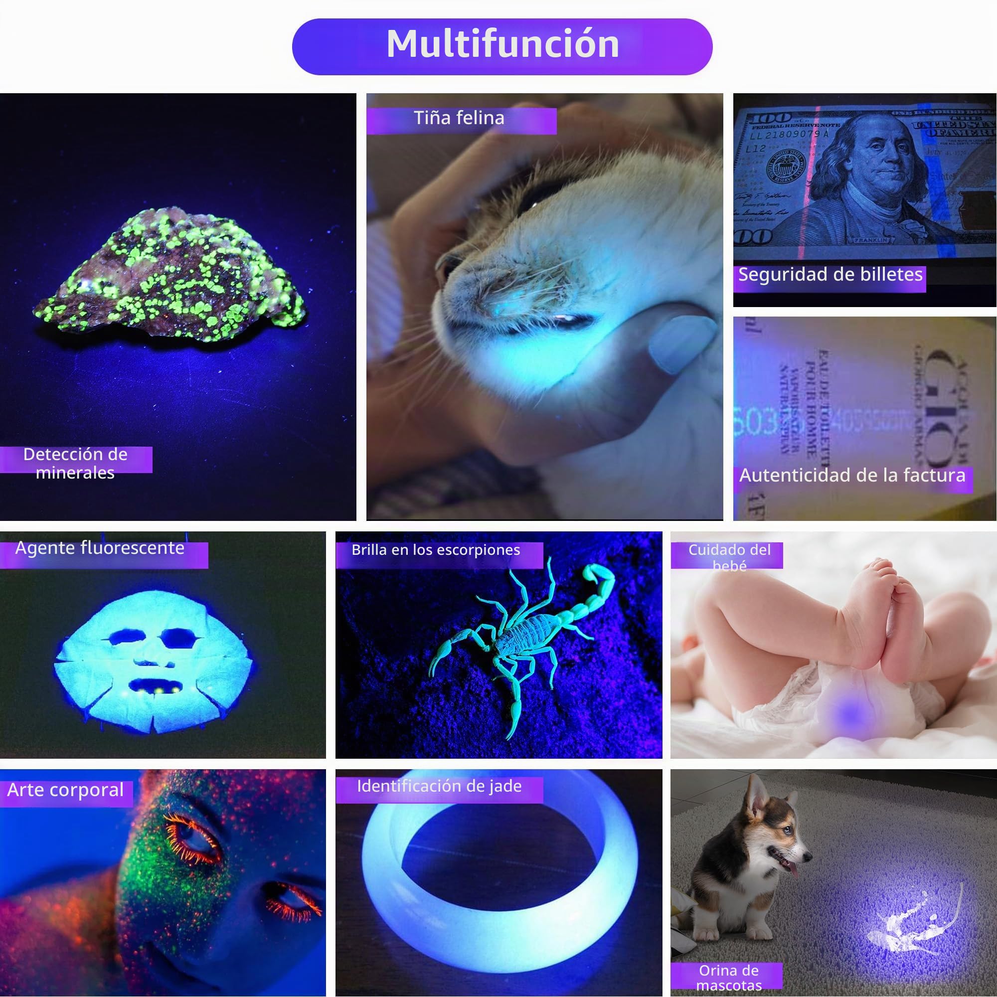 DARKBEAM Ultravioleta Luz UV 365nm Linterna Lamparas LED Negra, Potente Mini Blacklight Flashlight 370nm Portátil - Detector para Orina de Mascotas, Billetes, Epoxy Resina, Escorpión, Minerales