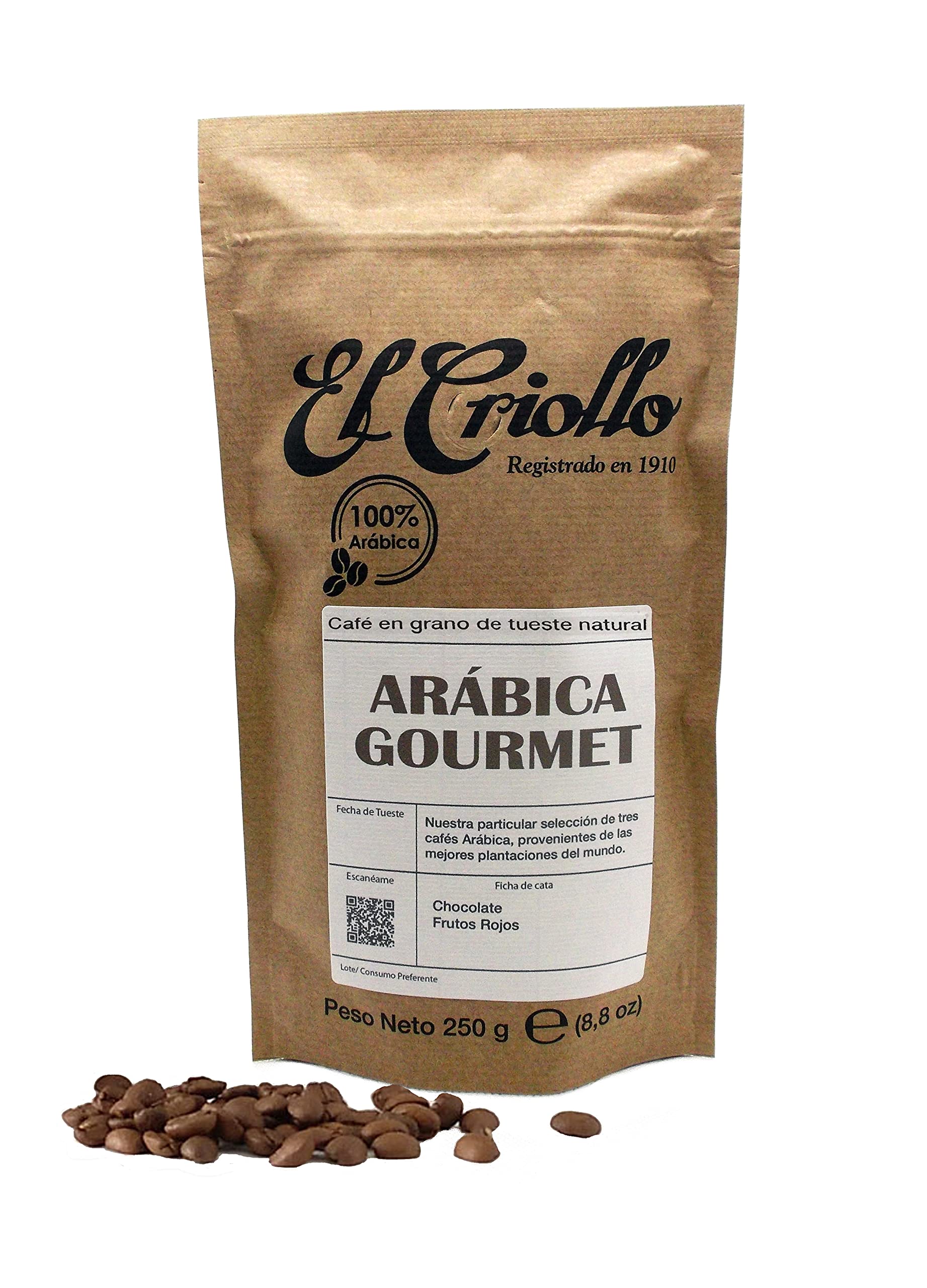 Caffè Arabica Gourmet IN GRANI - El Criollo® | Miscela Arabica tostata naturale al 100% | Caffè speciale | Confezione da 4x250gr. (1 KG)