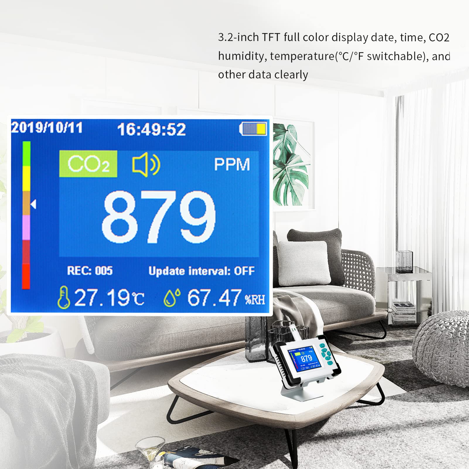 Geevorks Medidor de CO2,Detector de CO2 con función de generación y exportación de archivos PDF,Detector Dióxido Carbono,Temperatura y Humedad,con Estuche de Almacenamiento