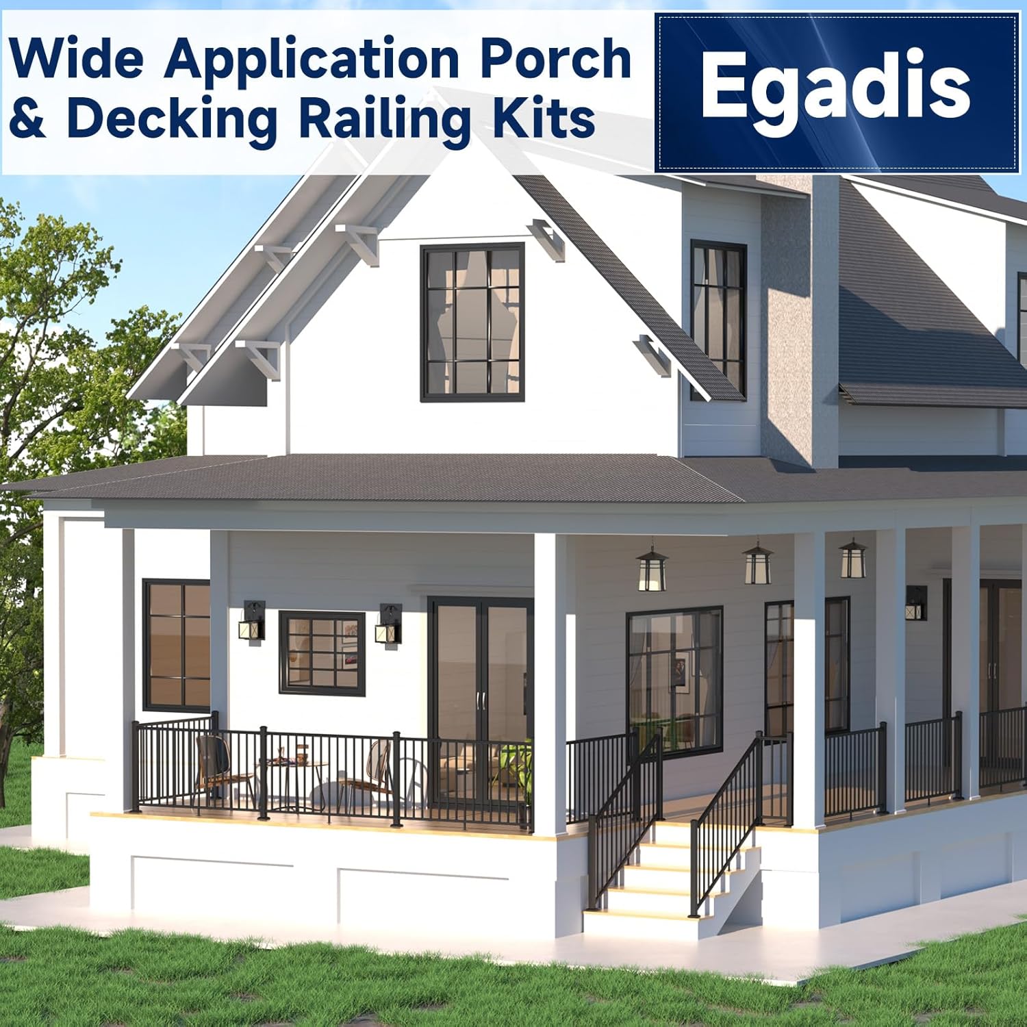 Egadis 2.56 in. x 2.56 in. x 48.5 in. Porch and Deck Railing Post with Screws, Aluminum Railing Post, Textured AAMA 2604 Powder-Coat Finish Stair Post for Decks, Porches & Balconies (1x48.5in Post)