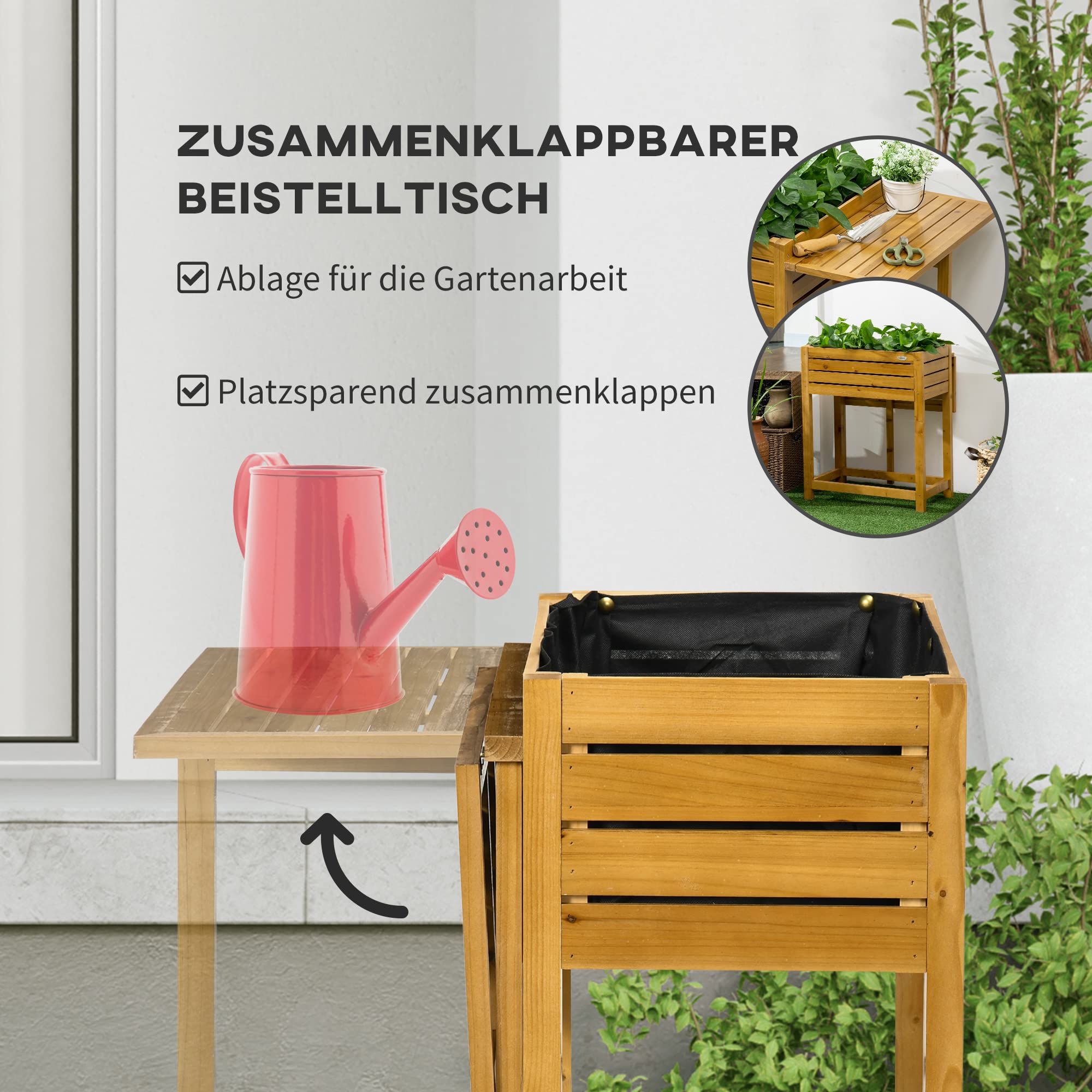 Outsunny Hochbeet Blumenkasten Pflanzkasten Holz Braun 64 x 63 x 74,5 cm
