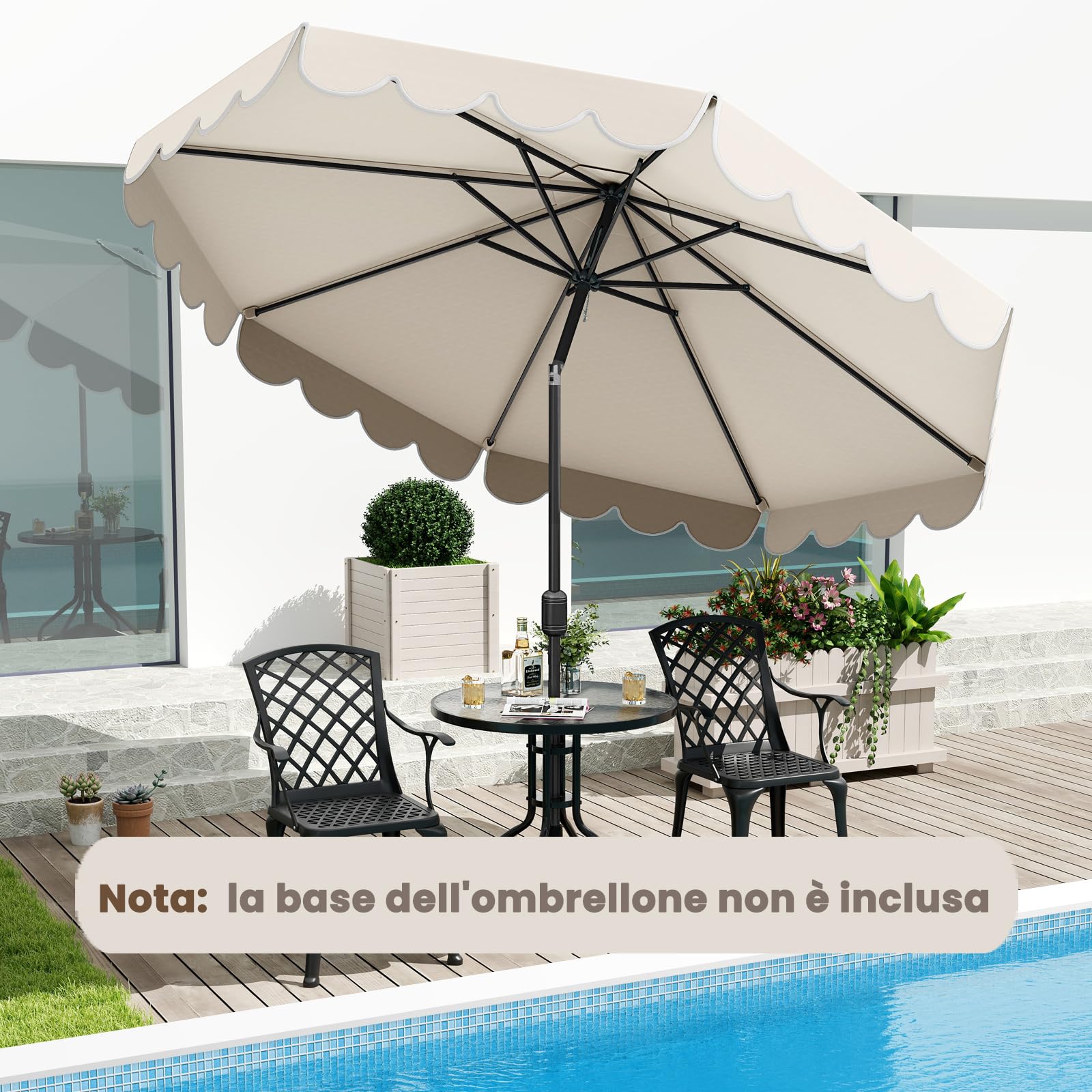 COSTWAY Ombrellone da Giardino 300 cm, con Inclinazione Regolabile, Anti-UV, Manovella, 8 Stecche, Top Ventilato, per Giardino Piscina Patio (Beige)