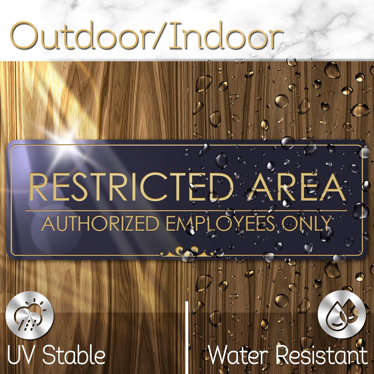 Restricted Area Authorized Employees Only Sign, Black/Gold, Engraved, 3" x 9", Fade Resistance, Indoor/Outdoor Use, USA MADE By My Sign Center