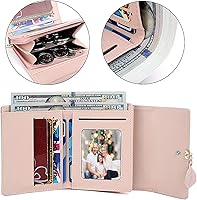 Vista 154 de UTO - Cartera pequeña RFID de piel sintética con dije de hoja, cierre de cremallera y tarjetero.