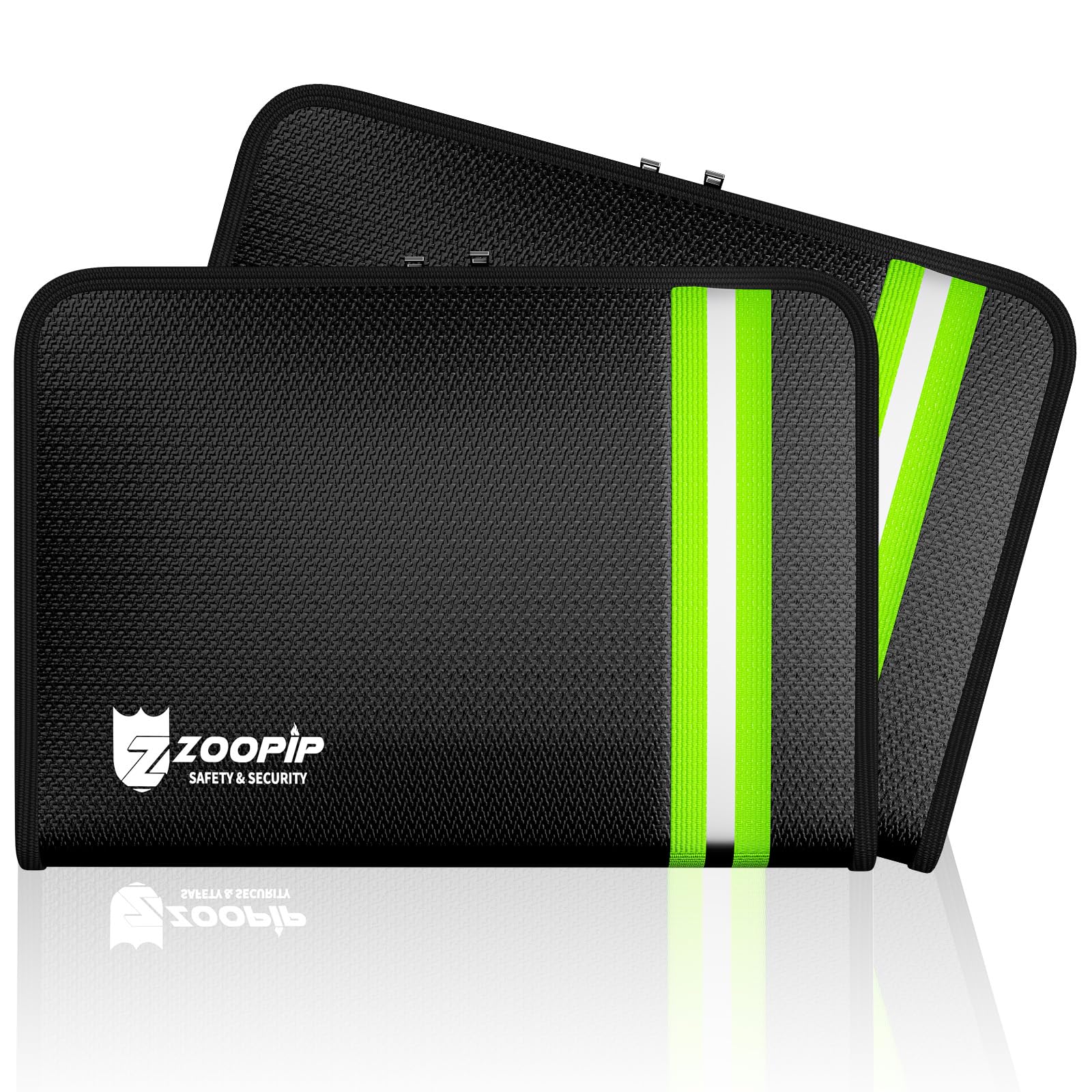 ZOOPIP 2000°F Fireproof Zipper Pouch Bag(10.8"x7.4"),Water-Resistant Zip Money Bag with Reflective Strip,Portable Home Office Supplies Storage for
