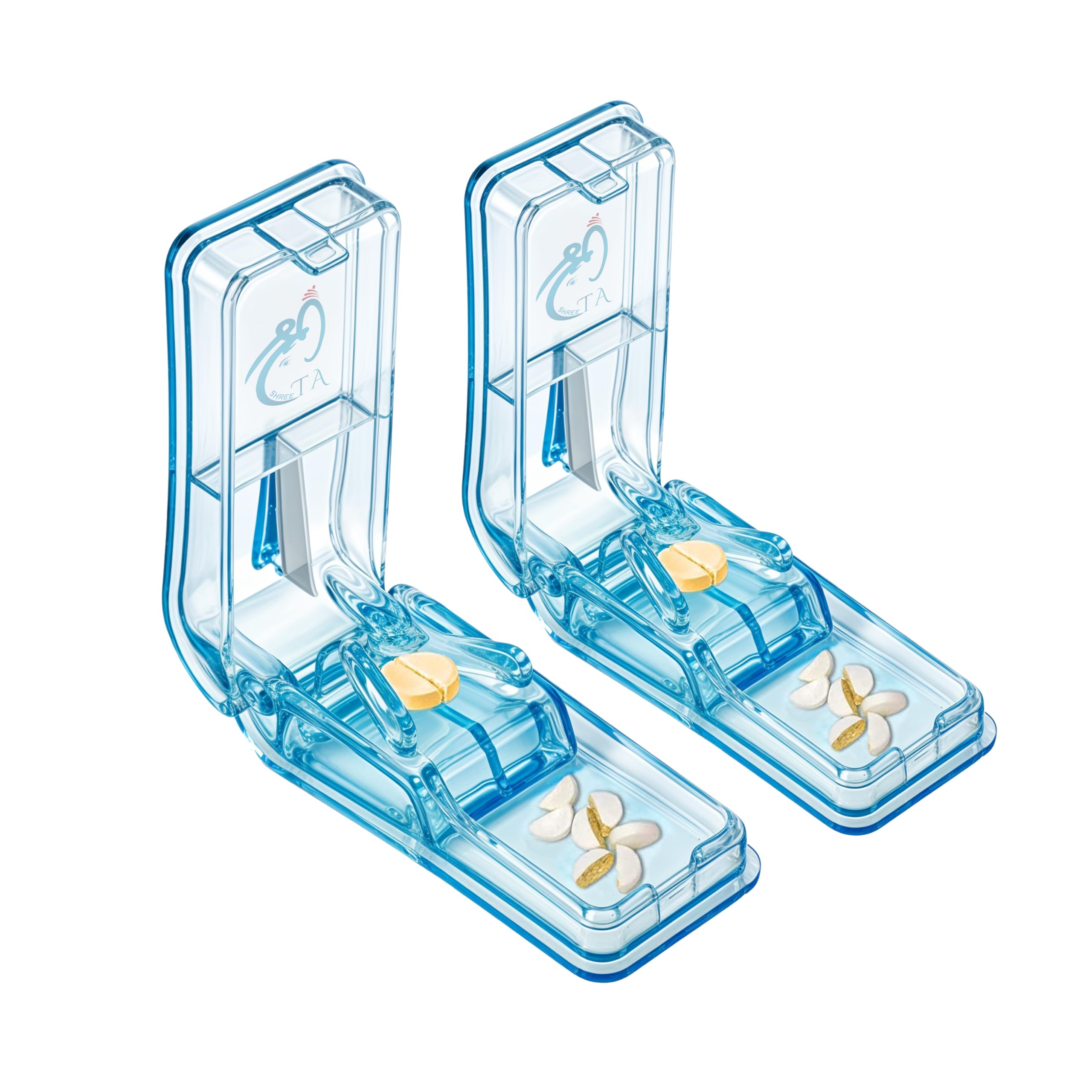 SHREETA 2 PCS Pill Cutter and Splitter for Small Pills and Large Pills in Half with Stainless Steel Blade Easy Cut Pills Tablet Vitamin and Big Medicine