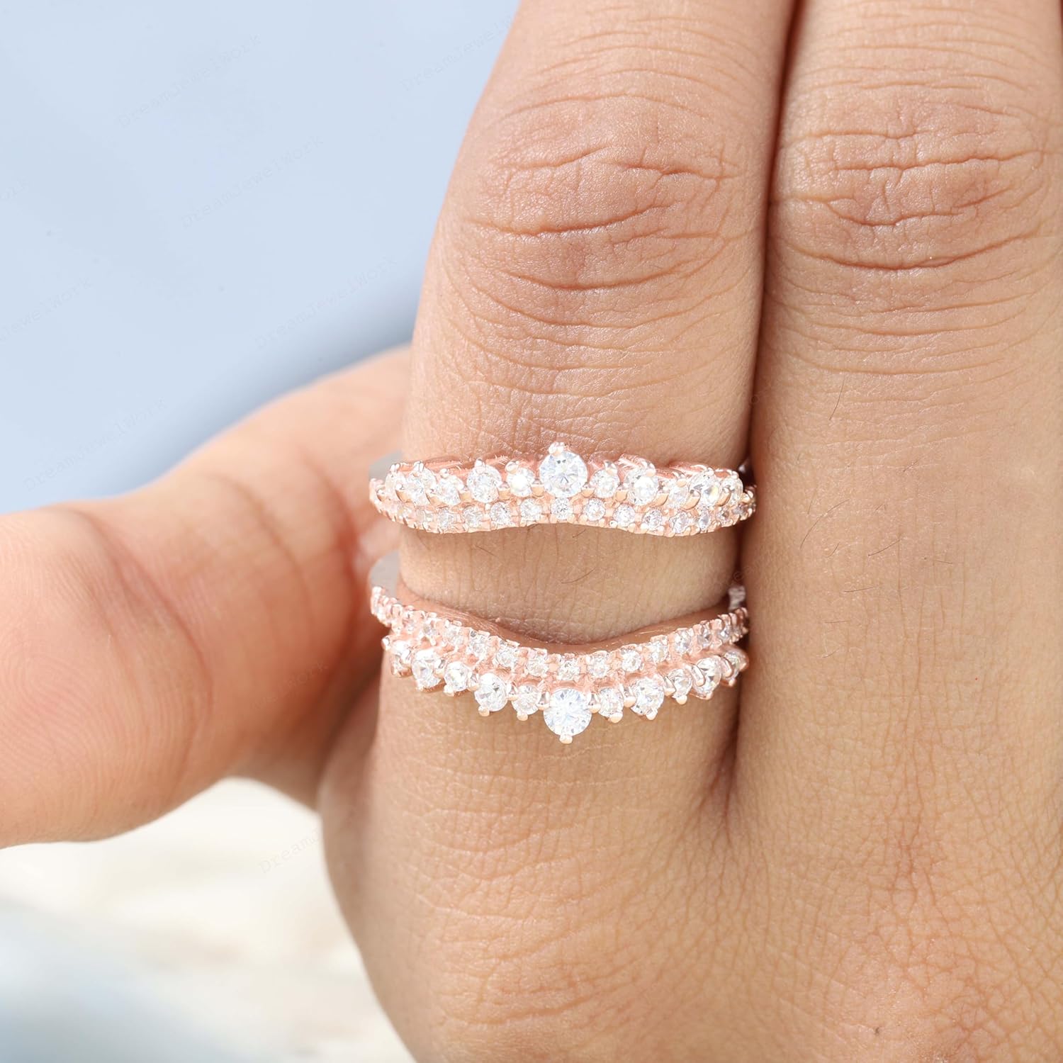 Vintage Moissanite Enhancer Ring 18k Rose Gold Enhancer Ring Diamond Double Engagement Band Promise Women Bridal Jewelry Gift For Love