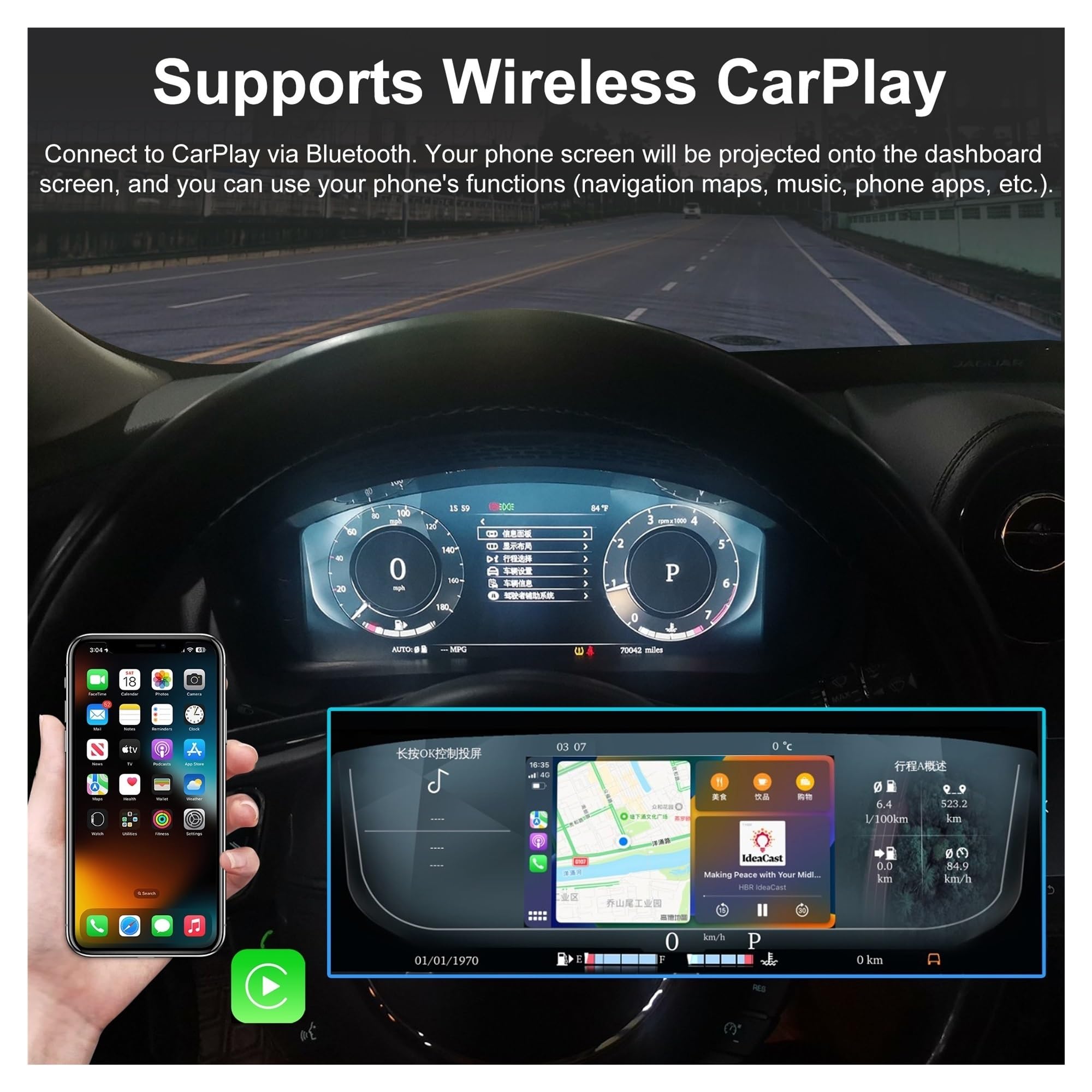 Grupo de instrumentos digitales Compatible con Jaguar XJL 2010-2015 Panel de instrumentos LCD Velocímetro iOS CarPlay