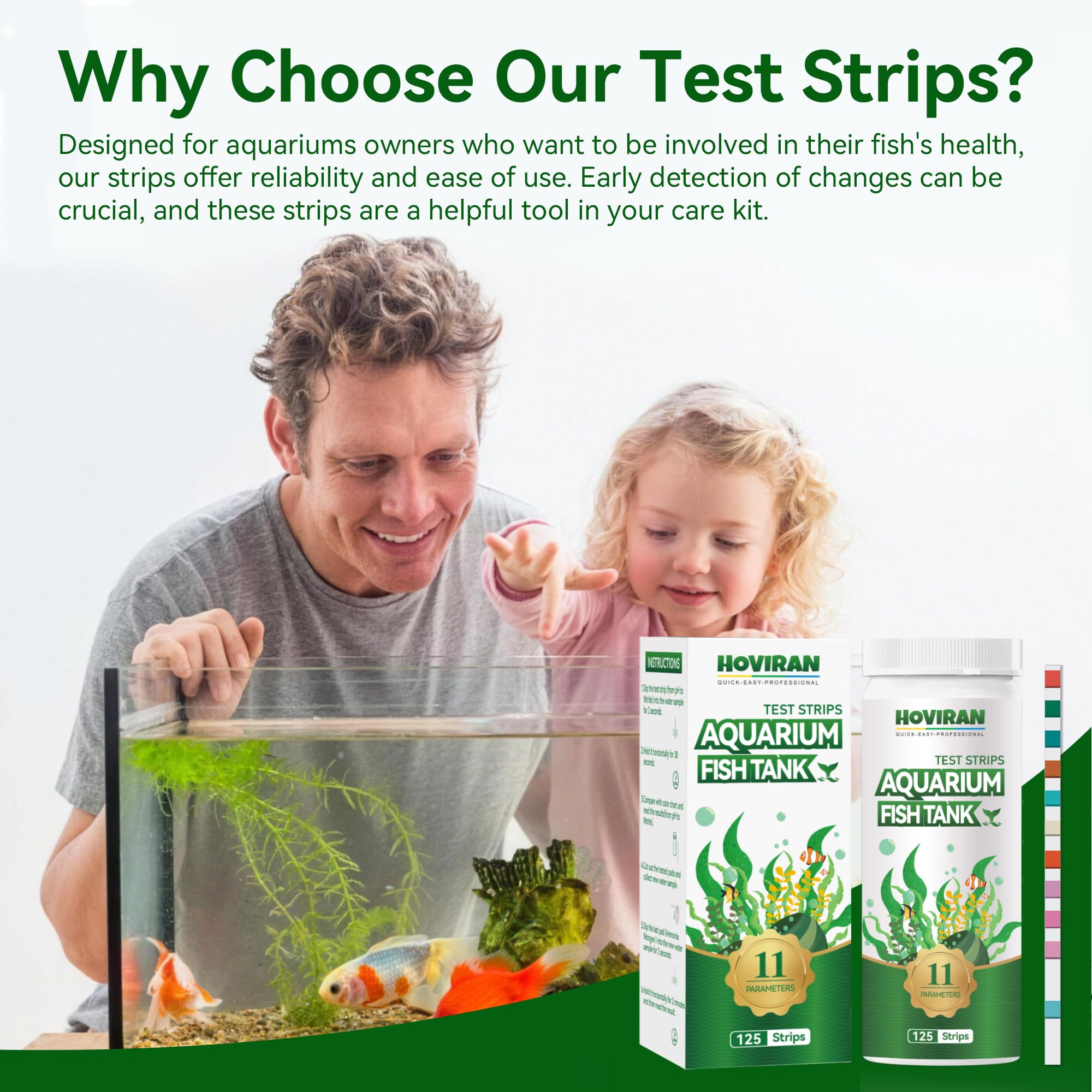 Lot de 125 bandelettes de test 11 en 1 pour aquariums et étangs, teste le pH, l'ammoniac, le nitrate, l'alcalinité, le fer, le cuivre, etc. Kit de test pour aquarium d'eau douce et salée | Bandelettes de test pour aquarium ammoniaque 11 en 1