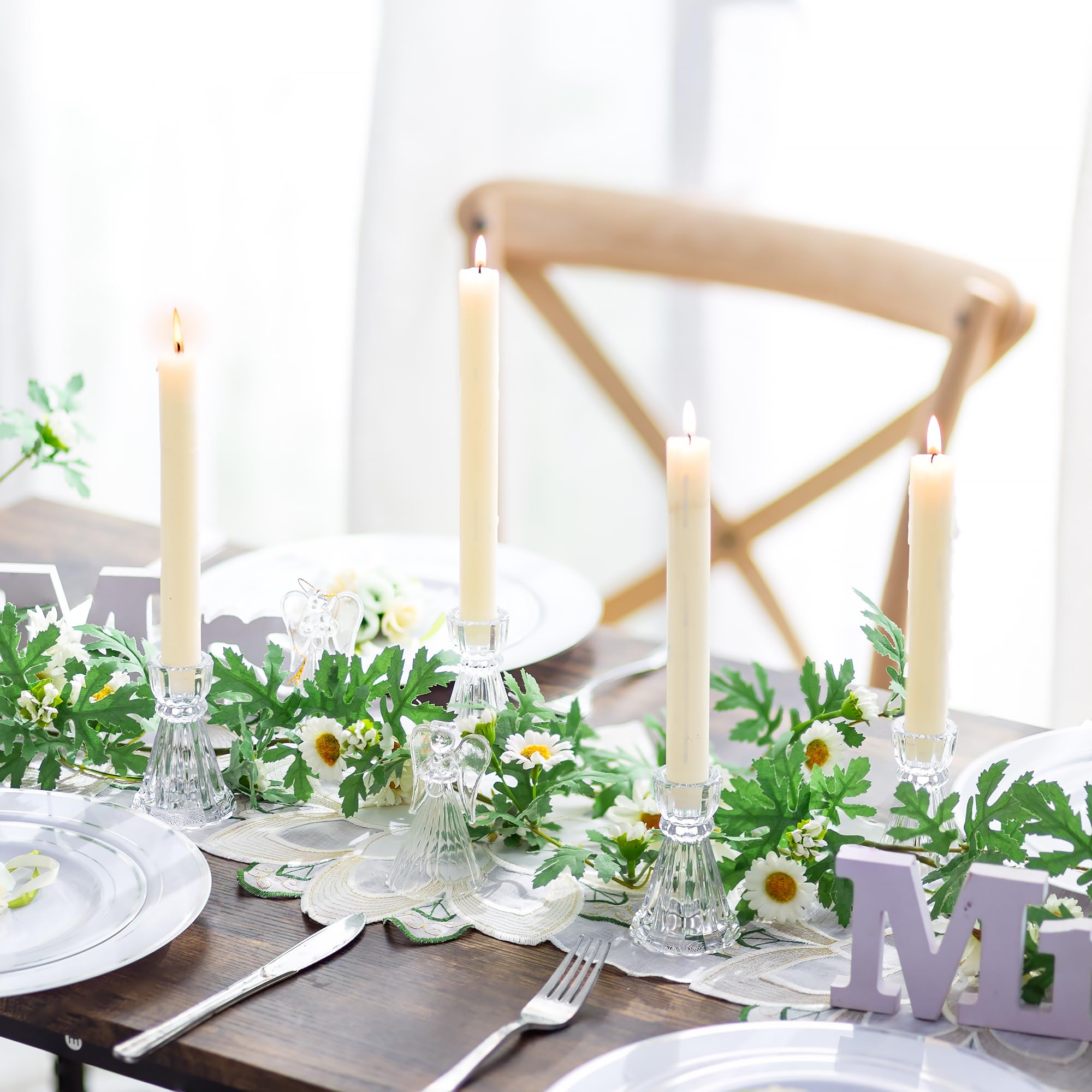 Glasseam Candle Stick Holder Set of 12, Crystal Clear Small Glass Candle Holder, Unique Decorative Taper Candle Holder, Vintage Candlestick Holder for Wedding Centerpieces Dining Table Decorations