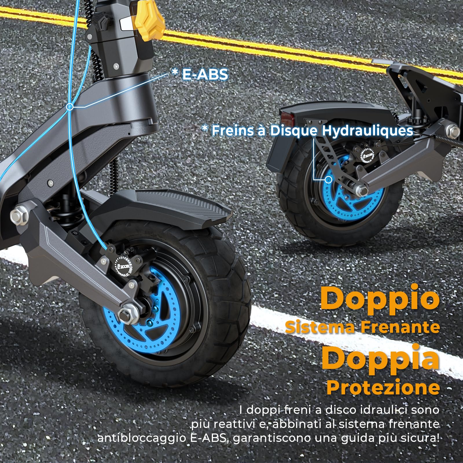 Monopattino Elettrico Ausom DT2 Pro, Batteria 23.4Ah 52V, Resistenza fino a 100-115 km, Pneumatici Da 10x3.0 Pollici, Monopattino Elettrico Adulto Pieghevole