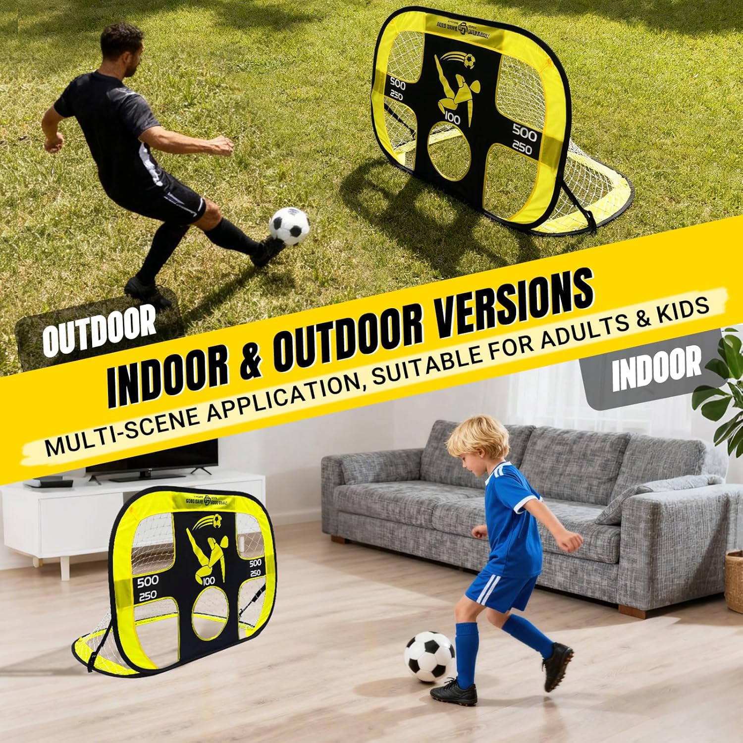 2-in-1 Pop-Up Soccer Goal & Target Net - 5 Adjustable Difficulty Score Zones, Easy Assembly, Portable with Carry Bag & Anchor Pegs, Indoor/Outdoor Training for Adults Kids