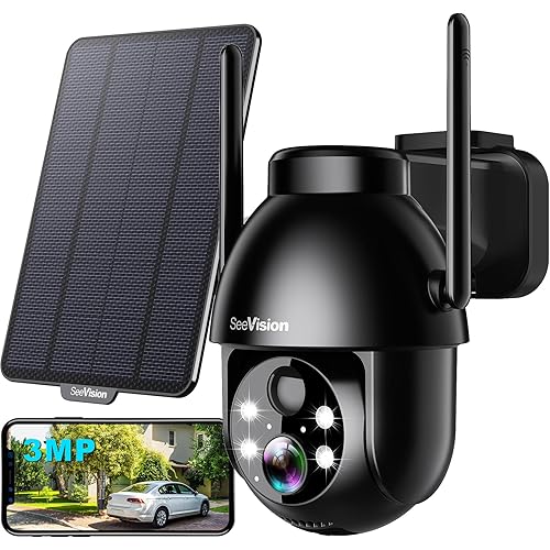 Solar Security Cameras Wireless Outdoor, 2K Battery Powered PTZ WiFi 3MP Indoor Security Camera for Home with Spotlight, PIR Motion Detection,Siren, Color Night Vision, 2-Way Talk, SD/Cloud Storage