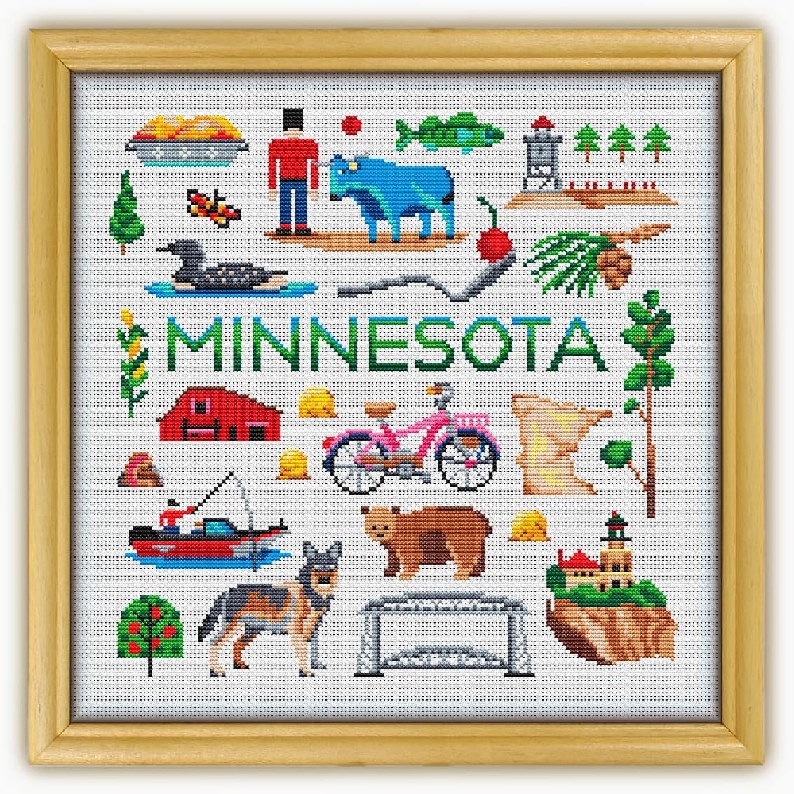 Minnesota Collection CS1848 - Counted Cross Stitch KIT#2. Set of Threads, Needles, AIDA Fabric, Needle Threader, Embroidery Clippers and Printed Color Pattern Inside.