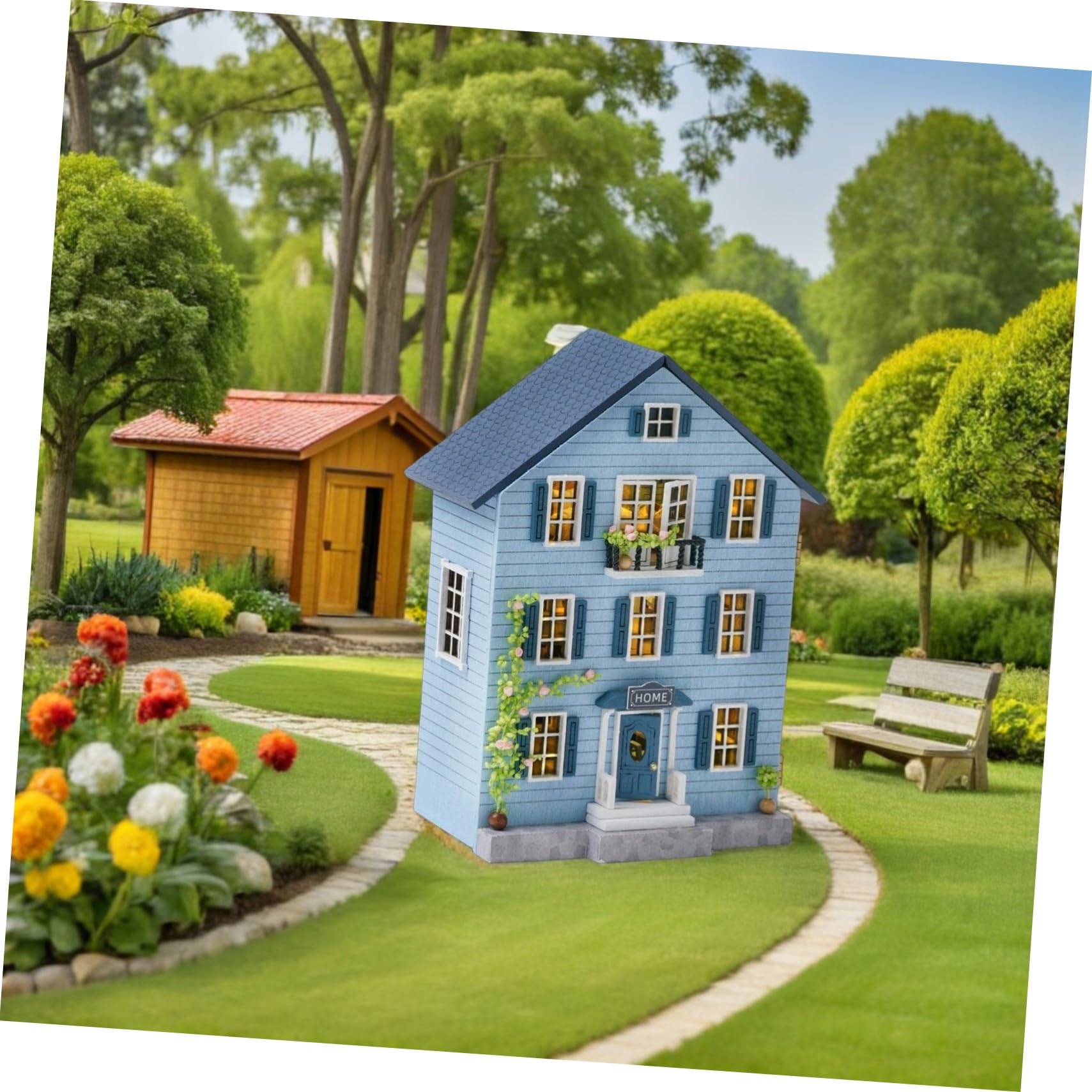 Abaodam Kit Mini Casa delle Bambole in Legno con Mobili Costruzione Artigianale Portatile per Adulti e Ragazzi Decorazione Natalizia Creativa e Collezionabile