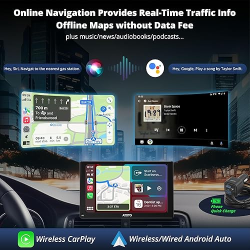 Miniatura 2 de ATOTO P8 Pantalla inalámbrica portátil Android Auto Carplay para automóvil, pantalla QLED de 7 pulgadas con atenuador automático y WDR y atenuador