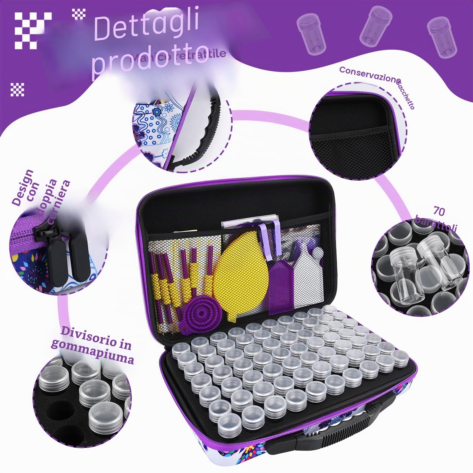 Strumenti di Pittura Diamante,Diamond Painting Kit Completo,132 Pezzi DIY Diamond Painting Kit,con 70 scomparti, per Fai da Te, Nail Art,Lavori Artigianali,Orecchini