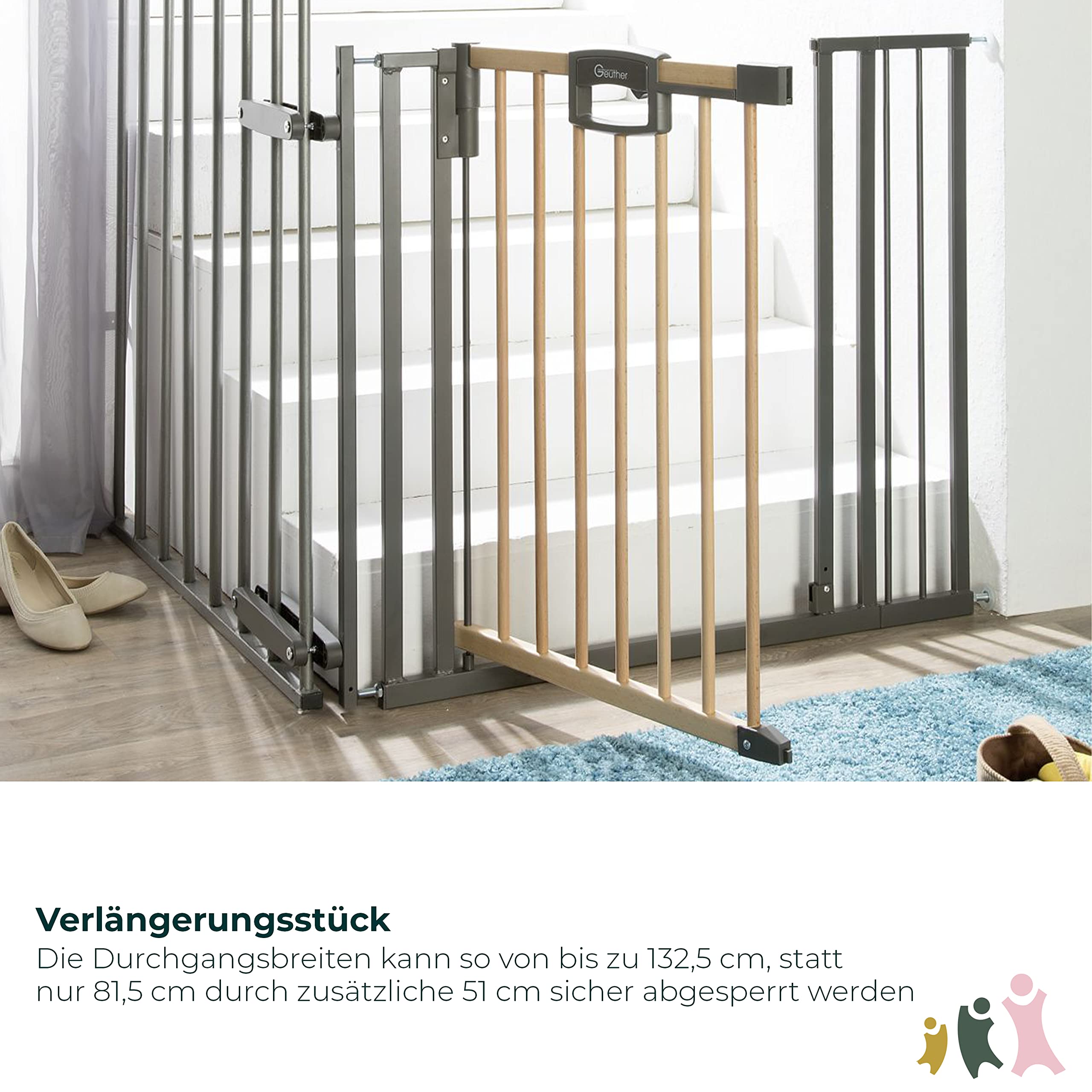 Geuther 0012VS Zusatzklemmen Verlängerung für Treppenschutzgitter Größe: 17 cm Türschutzgitter Türgitter einfache Montage Babygitter ohne Bohren ohne Werkzeug langlebige Qualität Weiß