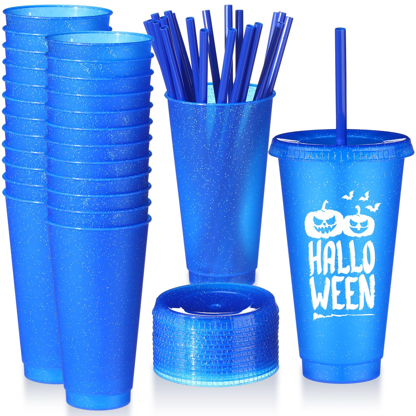 Dandat 24 bicchieri di plastica riutilizzabili da 680,4 g, con coperchio, cannucce per bambini e adulti, per compleanni, addio al celibato, bicchieri da caffè freddi, bicchieri fai da te, regalo fai