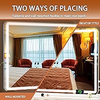 Vista 160 de Hasipu - Espejo de tocador con luces LED, espejo iluminado de maquillaje de 28 x 20 pulgadas, con 3 modos regulables, control por pantalla táctil