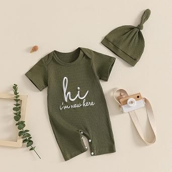 MERSARIPHY Newborn Baby Boy Girl Outfits Gender Neutral Baby Clothes Hi I'm New Here Coming Home Summer One Piece Rompers