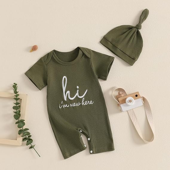 MERSARIPHY Newborn Baby Boy Girl Outfits Gender Neutral Baby Clothes Hi I'm New Here Coming Home Summer One Piece Rompers